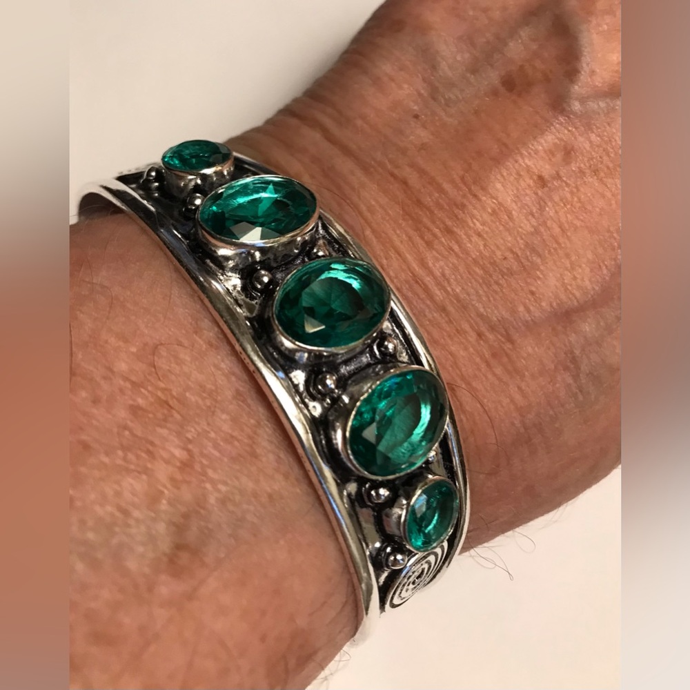 Tsavorite Stamped 925 Sterling Silver Cuff Bracelet